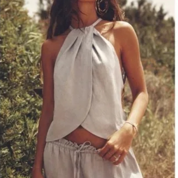 Zara Tops - Zara Light Gray Linen Halter Top Size XL Minimalist Chic Casual